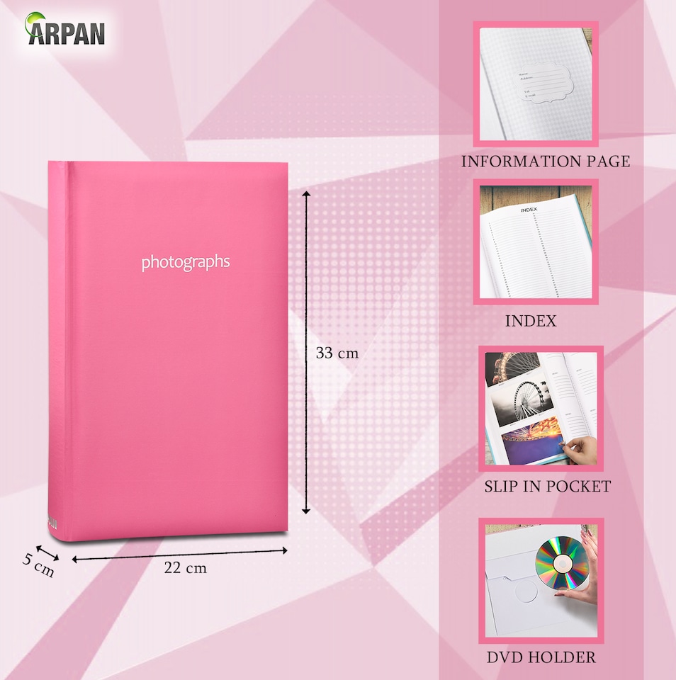 image 1 of ARPAN Large Slip In Memo Photo Album for 300 Photos 6x4" (10x15cm) – Hardcover Picture Album with Memo Writing Space for Family, Wedding & Travel Memories