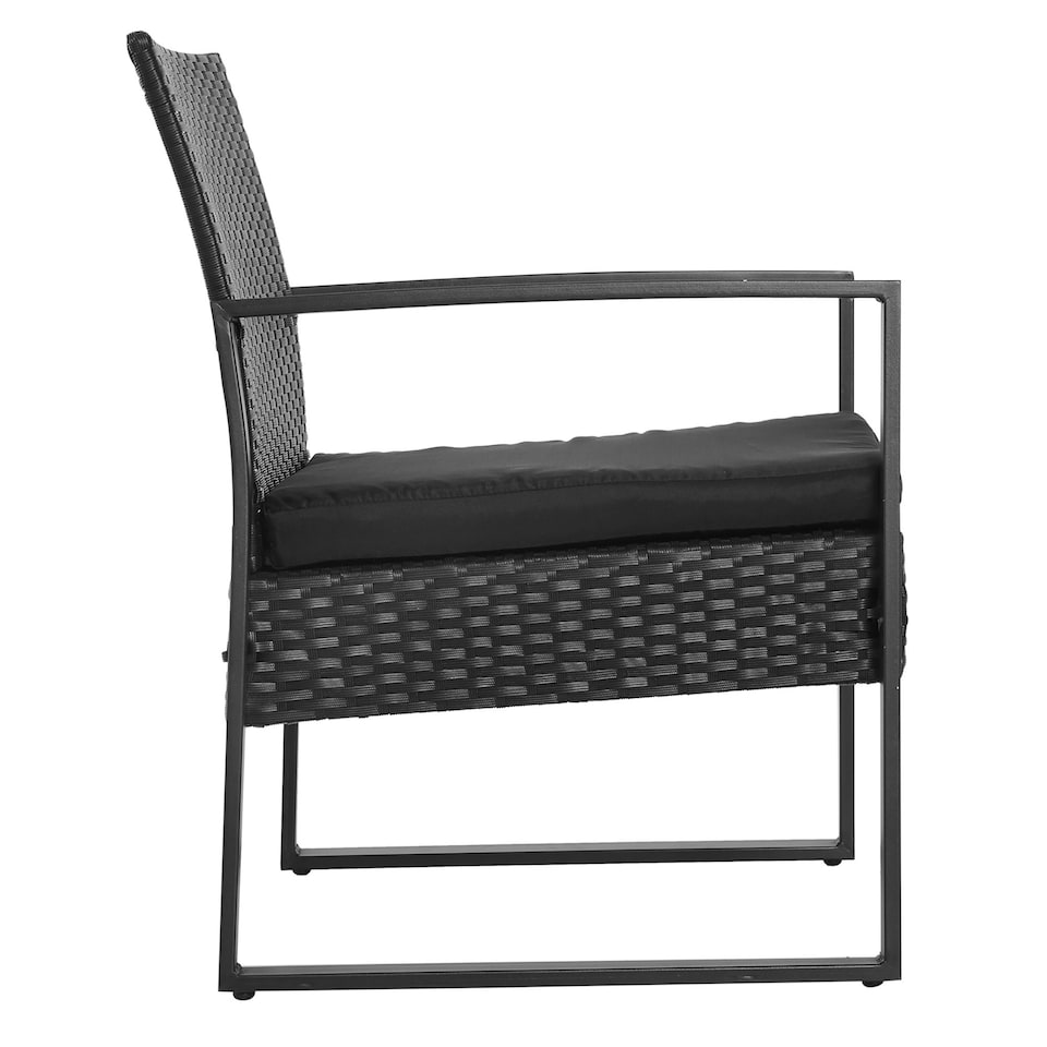 image 1 of Outsunny 3 Pieces Rattan Patio Bistro Set 2 Chairs Coffee Side Table Set, Black