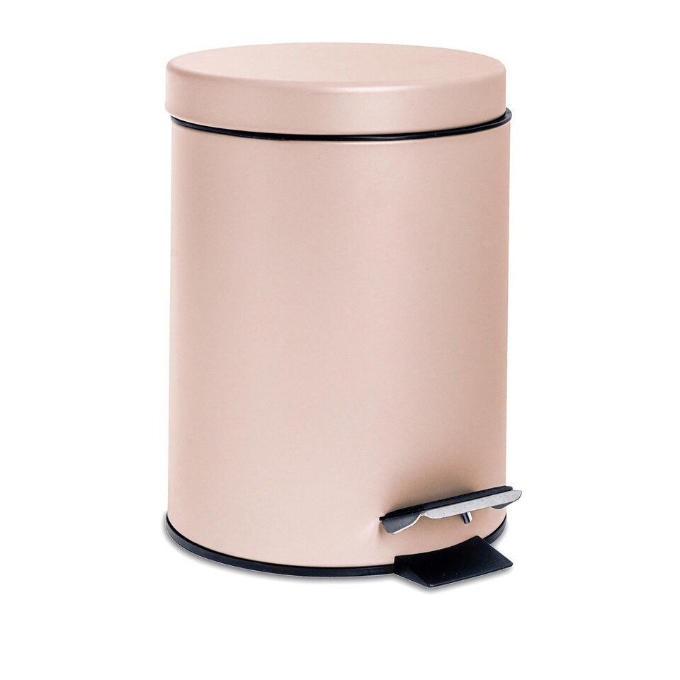 image 1 of Harbour Housewares Bathroom Pedal Bin - 3L - Matt Pink - Round Stainless Steel Slim Rubbish Dustbin Lid and Inner Liner Bucket