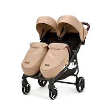 Venus Max Double Stroller - Birth to 15kgs (Approx. 3 Years), Compact, Lightweight, Foldable Twin Pushchair,  2 Quilted Footwarmers & Rain Cover (Biscuit)