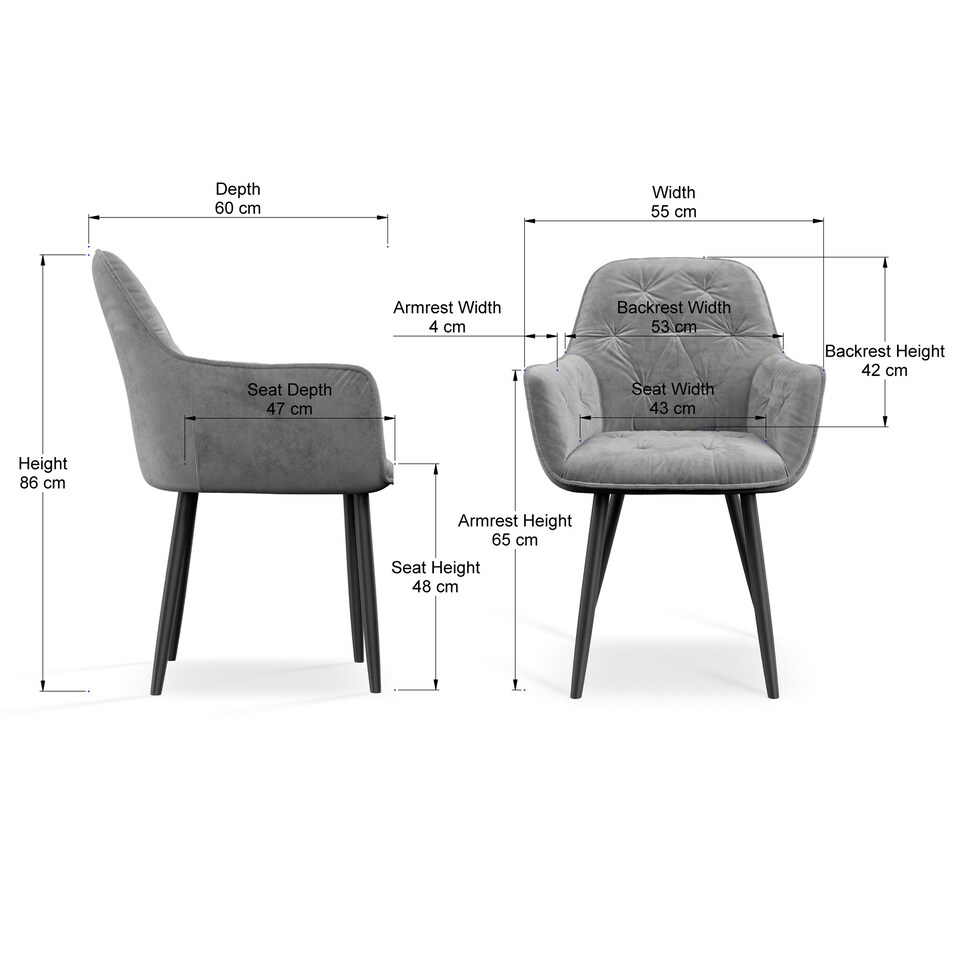 image 1 of Set Of 2 Anika Modern Velvet Dining Chair Padded Seat Metal Legs (Grey) | Grey | Grey | One Size