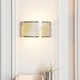 image 2 of Cordero Flush Wall Lamp Satin Nickel Plate, White Fabric & Frosted Glass 2x E14