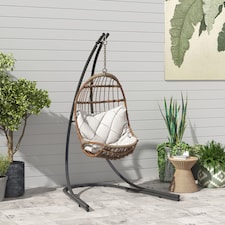 Outsunny Hammock Chair Stand Only, Hanging Chair Stand with Extra Large Base, Heavy Duty Metal Single Hammock Egg Swing Frame for Indoor Outdoor, 150 KG Load Capacity, Black | Black | Black