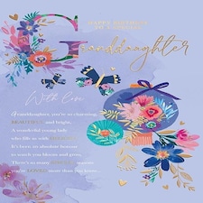 Words 'n' Wishes Birthday Card for Granddaughter, Floral Design with Rose Gold Foil, Purple