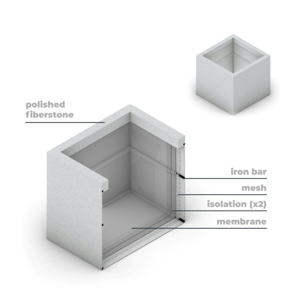 image 1 of Primrose Grey Cube Handmade Fiberstone Indoor Outdoor Planter 40cm