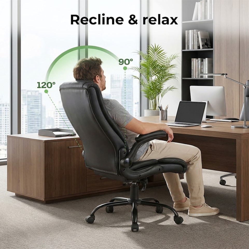 image 1 of Levede Executive Office Chair PU Leather Reclining Desk Chair Flip-Up Armrests