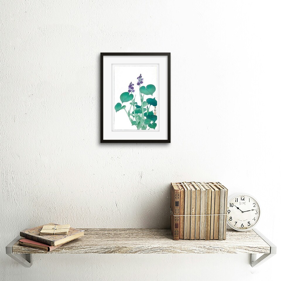 image 1 of Blooming Hosta Ohara Koson Botanical Plant Lover 9x7" Black Framed Wall Art Print