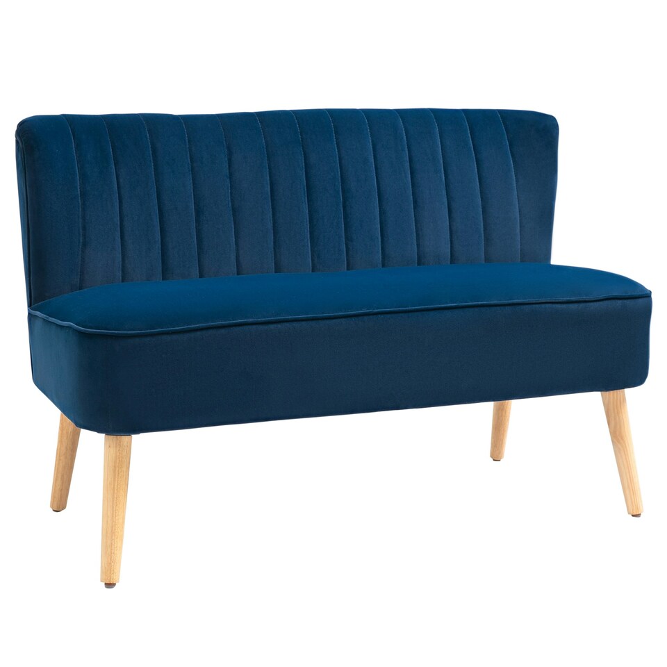 image 1 of HOMCOM Velvet-Feel Double Sofa w/ Wood Frame Foam Padding High Back, Blue