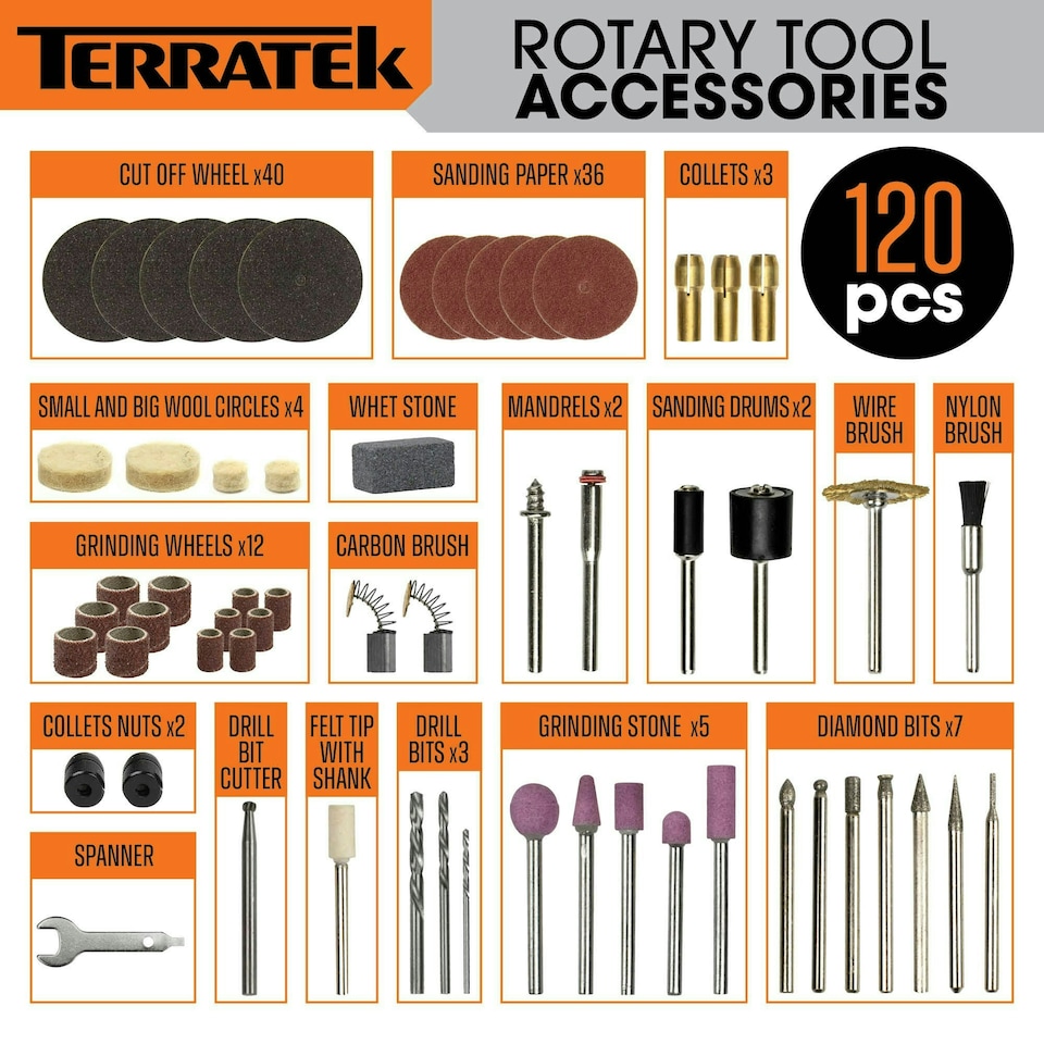 image 1 of Terratek Rotary Multi Tool 120pcs (Dremel Compatible with Carry Case)