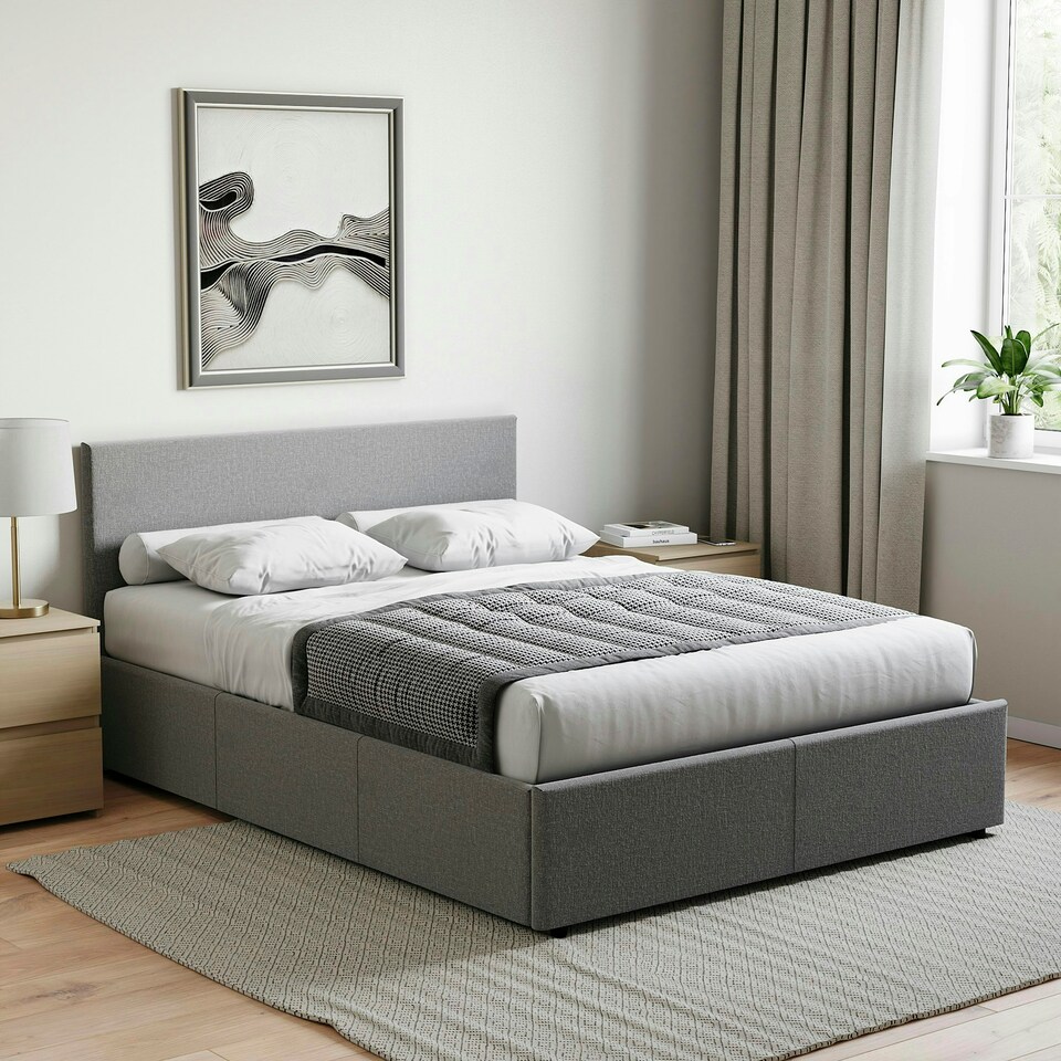 image 1 of Vida Designs Veronica 4ft6 Double Ottoman Bed Storage Fabric Upholstered, Dark Grey Linen, 135 x 190cm