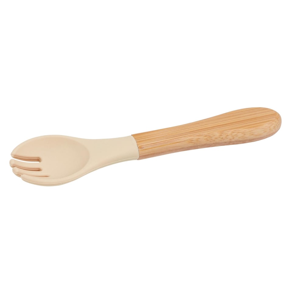 image 1 of Tiny Dining Bamboo Silicone Tip Fork - Beige - Children's Baby Toddler Soft Curved Feeding Weaning Fork | Cream | Beige | 14 x 3.5 x 1.5 CM | 1