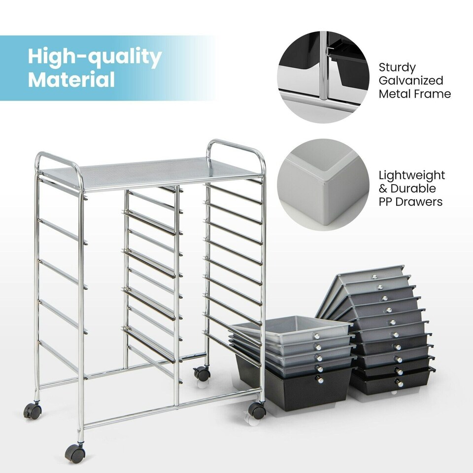 image 1 of COSTWAY 15 Drawers Storage Trolley Rolling Utility Cart Gradient Black
