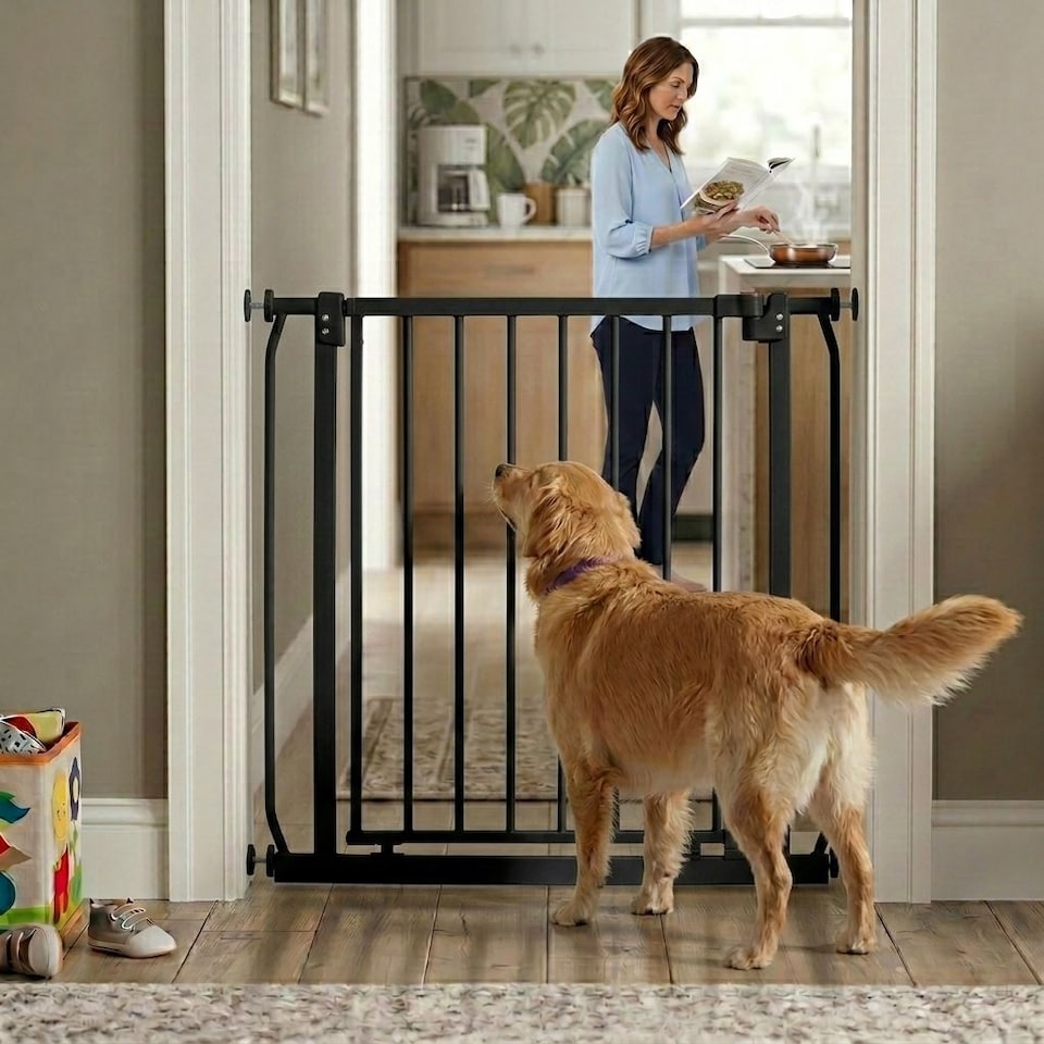 image 1 of Safetots Extra Tall Elite Safety Gate, 107cm - 116cm, Matt Black, Extra Tall 96.8cm in Height, Pressure Fit Stair Gate, Baby Gate for Doors Hallways and Spaces, Safety Barrier, Easy Installation