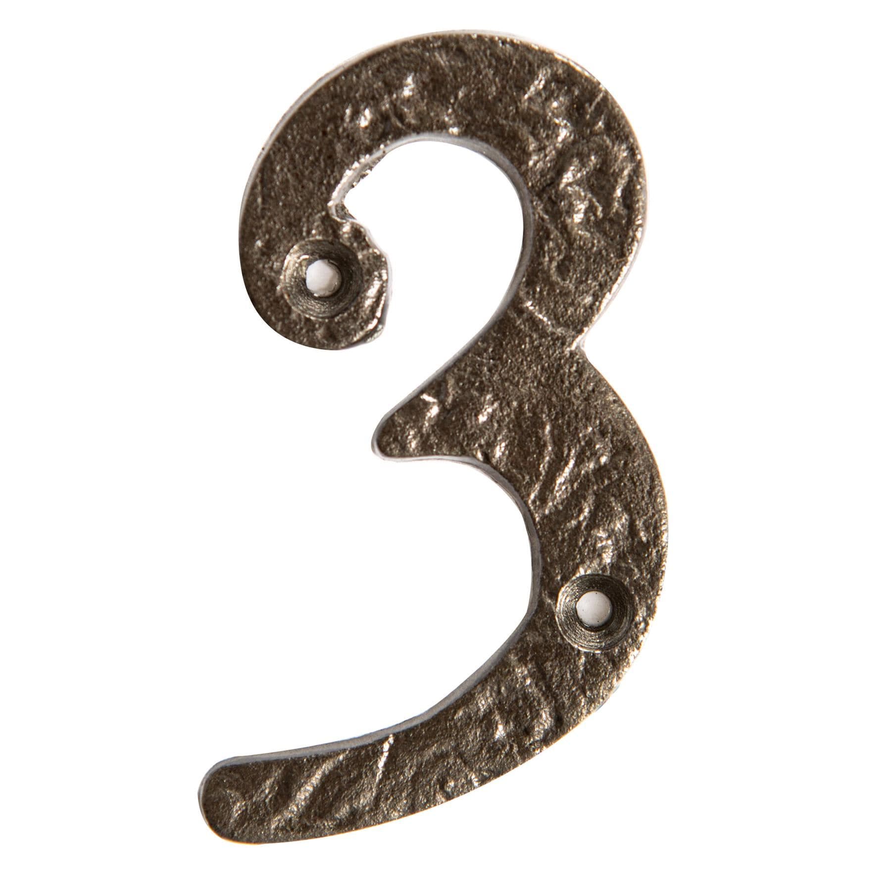 Hammer and Tongs Rustic Iron Numeral - Number 3 - H75mm in Grey