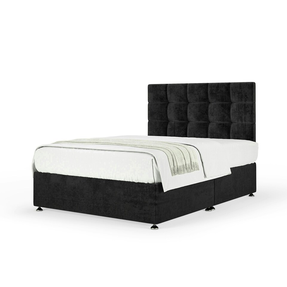 image 1 of Neptune Spring Black Naples Velvet Divan Set And Pearl Headboard Small Double