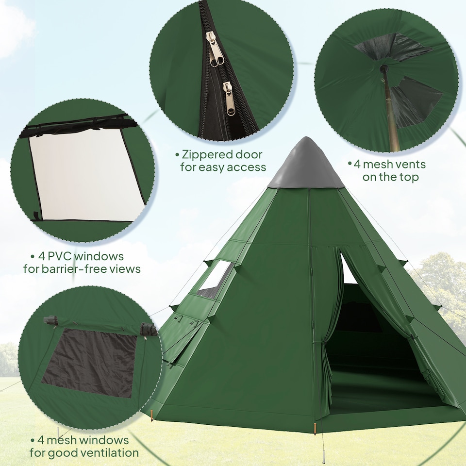 image 1 of Outsunny 6-7 Person Large Family Party Camping Tent with Carrying Bag | Green | Green