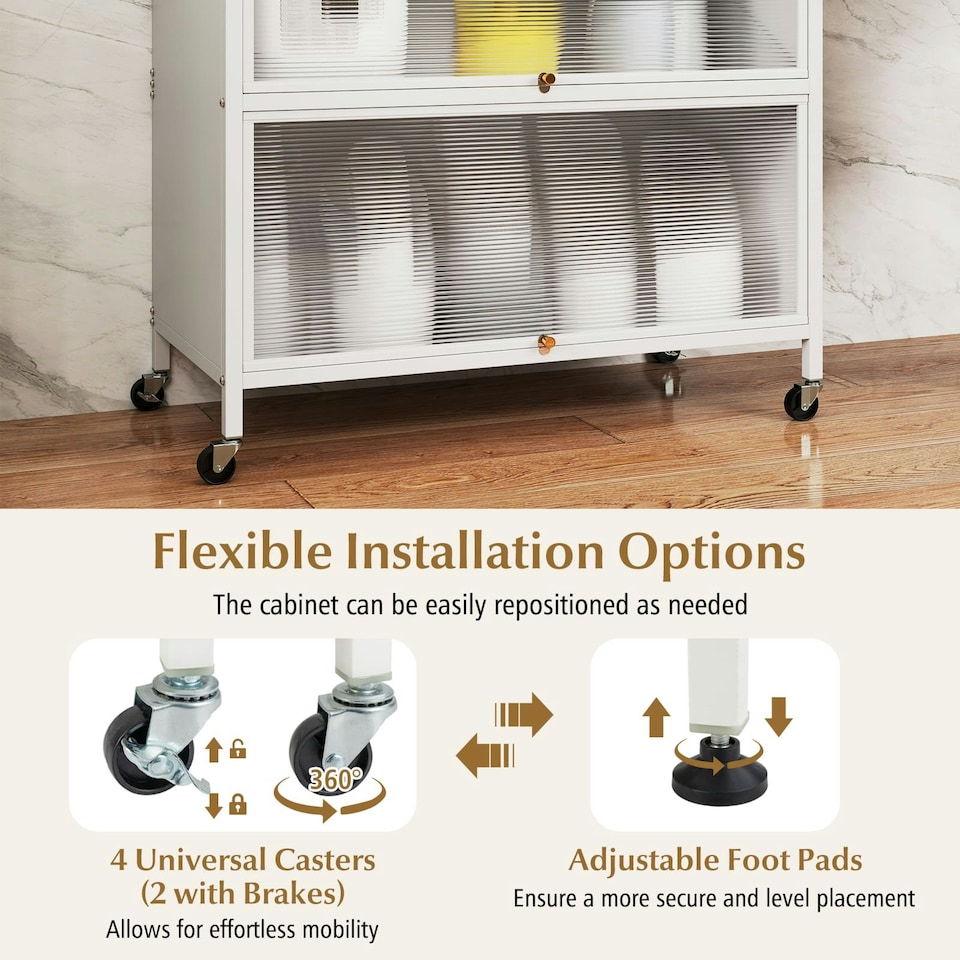 image 1 of COSTWAY 6-Tier Kitchen Pantry Cabinet Buffet Cabinet White White