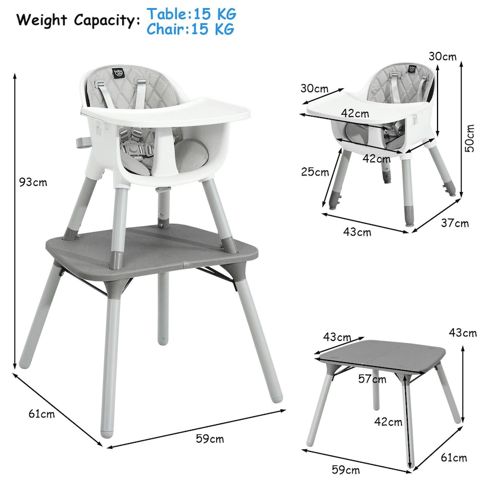 image 1 of COSTWAY 4 in 1 Baby Highchair Infant Feeding Seat