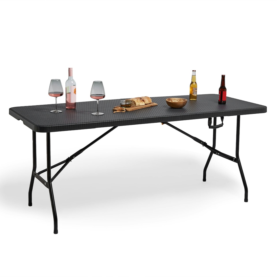 image 1 of VonHaus Folding Rattan Effect Trestle Dining Table for Garden