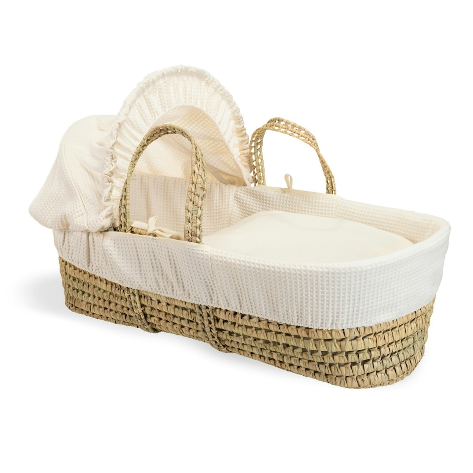 image 1 of Clair de Lune Waffle Palm Moses Basket With Folding Stand - Cream
