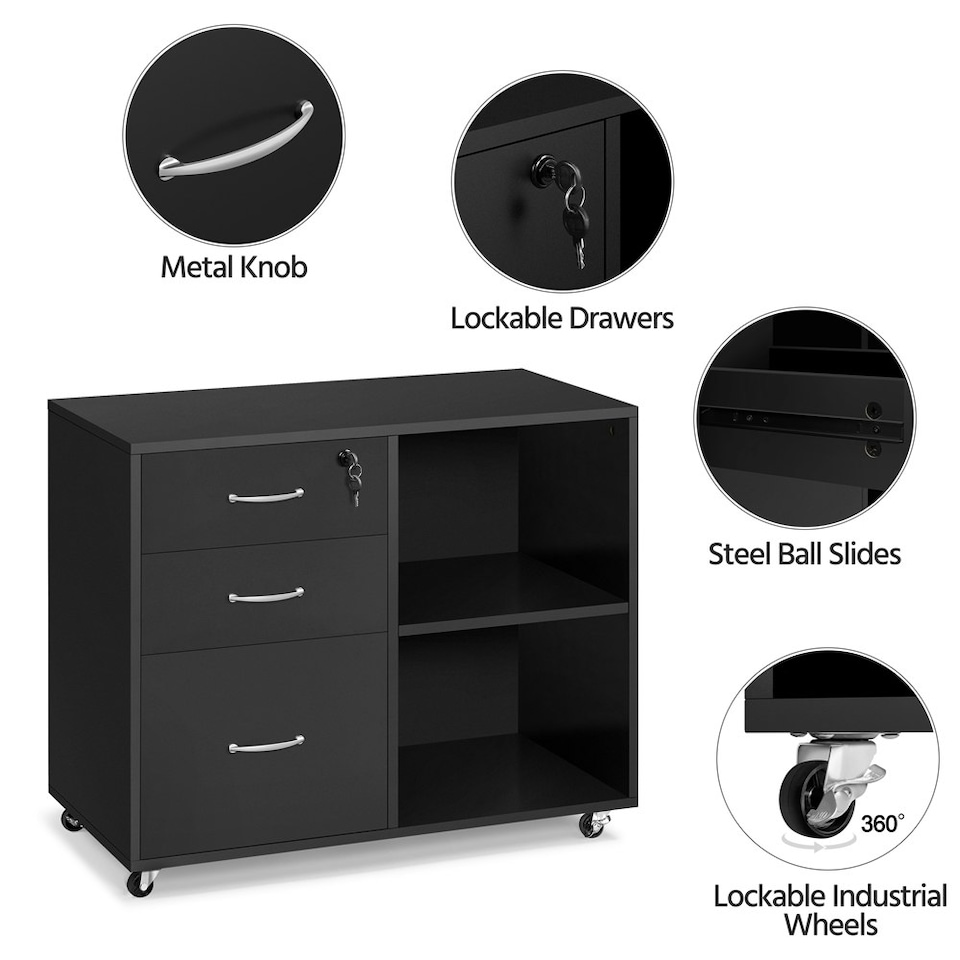 image 1 of Yaheetech 3-Drawer and 2- Open Shelf Vintage File Cabinet