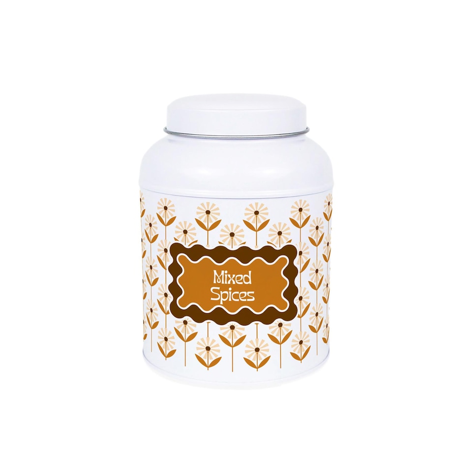 image 1 of Geometric Floral Mixed Spices Canister - Small Domed Lid Kitchen Storage Jar