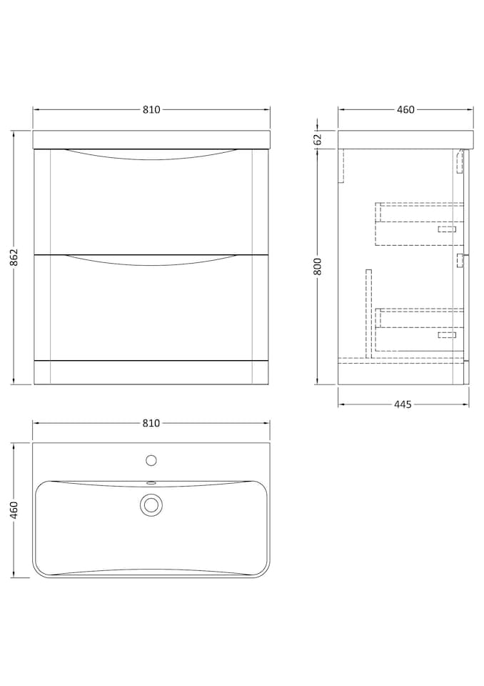 image 1 of Balterley Arch Modern Bathroom Floor Standing 2 Drawer Vanity Unit & Ceramic Basin | Grey | Satin Soft Black