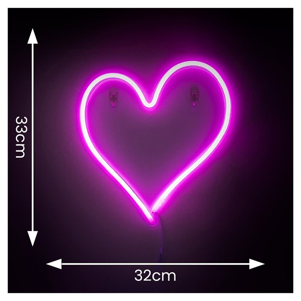 image 1 of ValueLights Heart neon Heart Neon White Illuminated Decoration and Integrated LED 3W Pink Bulb