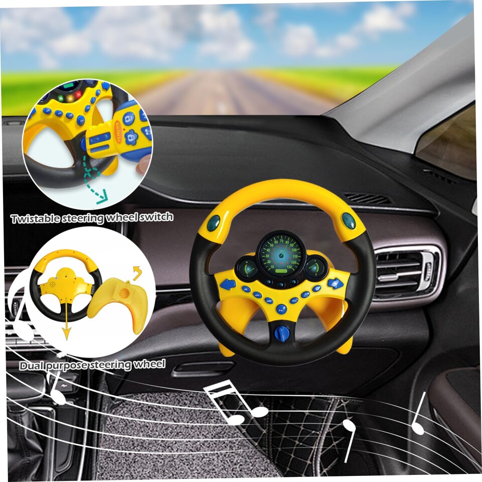 image 1 of Kids Back‑Seat Driving Steering Wheel Toy – 360° Simulation Wheel with Lights, Music, Dashboard Sounds & Suction Cups, Educational Gift for Ages 3+
