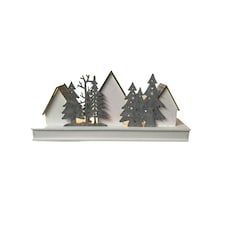 44cm Battery Light Up Warm White Christmas Winter Wooden Village with Reindeer Scene