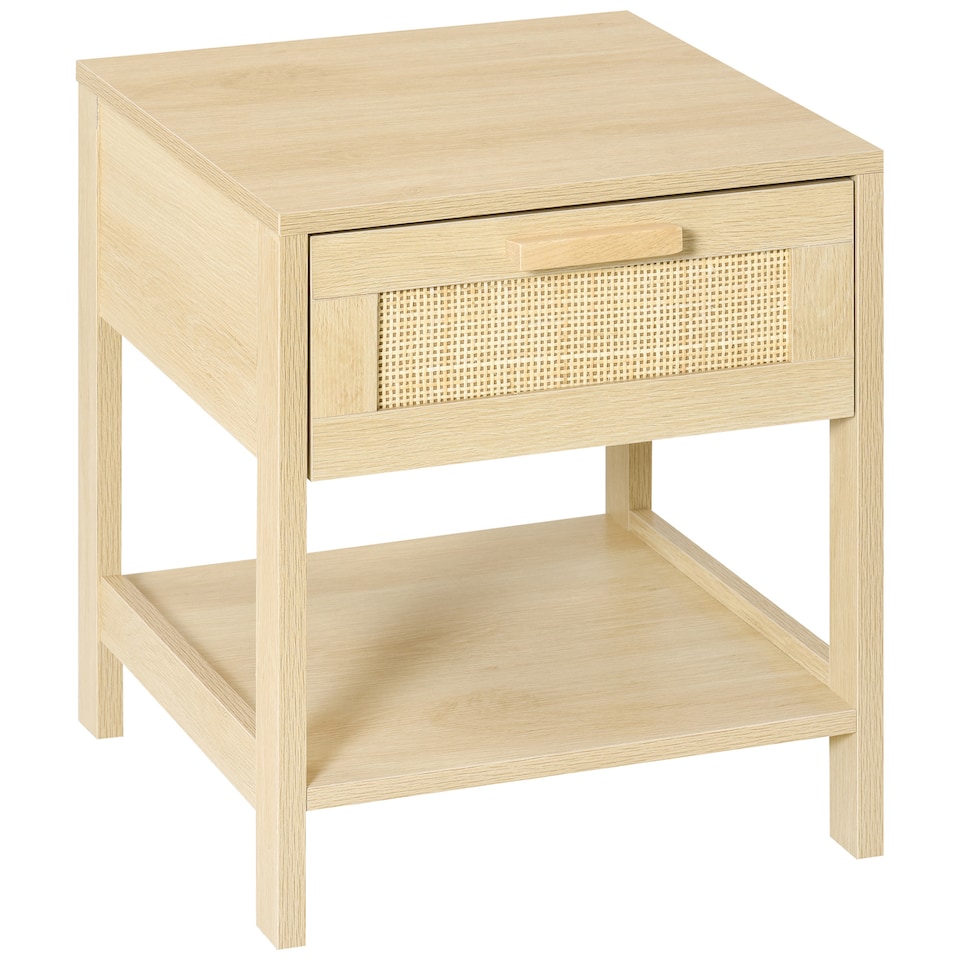 image 1 of HOMCOM Nightstand with Rattan Drawer and Storage Shelf, Bedside End Table for Bedroom, Living Room