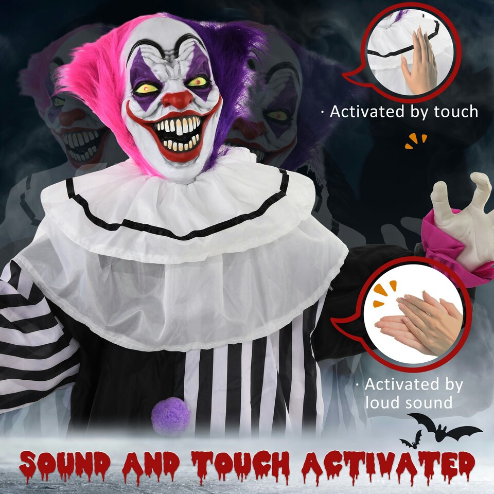 image 1 of HOMCOM 183cm 72 Orange Classic Clown Outdoor Halloween Decoration, Halloween Animatronic with Sound Activated, Light Up Eyes, Sound Effects, Animated Prop for Haunted House
