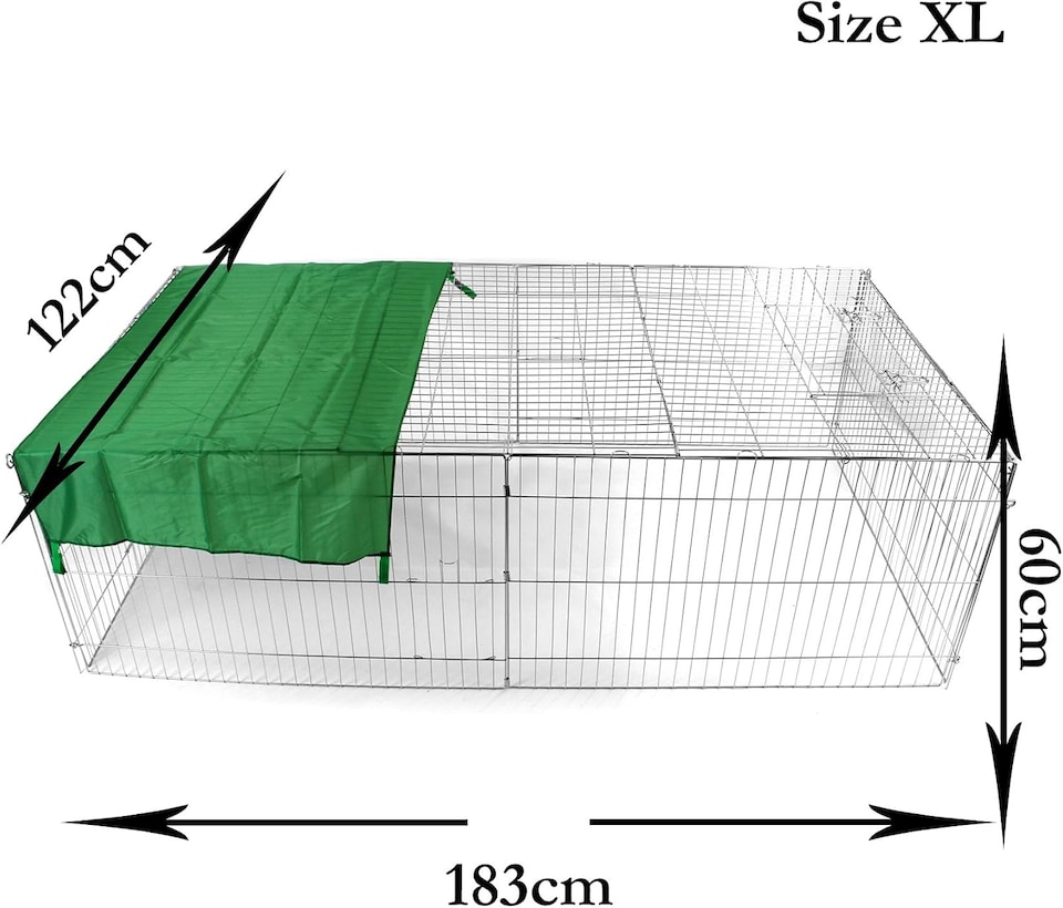 image 1 of Actiaspet - Metal Run for Rabbit/Guinea Pig/Chicken/Duck/Ferret/Dog/Cat Pet Enclosure with Roof Sunshade (Grey, XLarge)