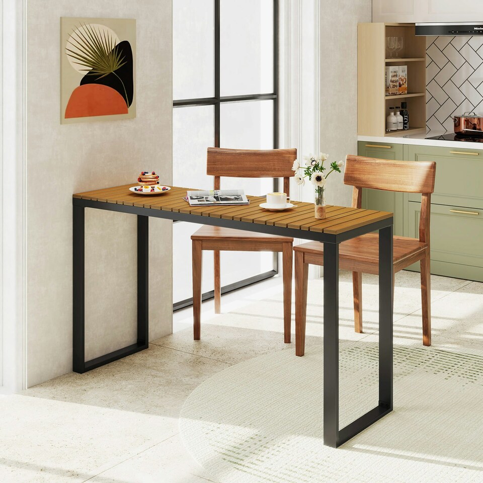 image 1 of COSTWAY Outdoor Rectangle Patio Side Table w/Metal Frame Brown