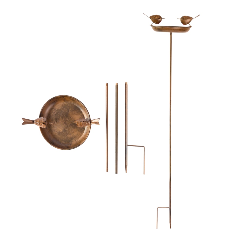 image 1 of Marco Paul Metal Garden Bird Bath & Bird Feeder on Stake with Decorative Robin Design 81cm