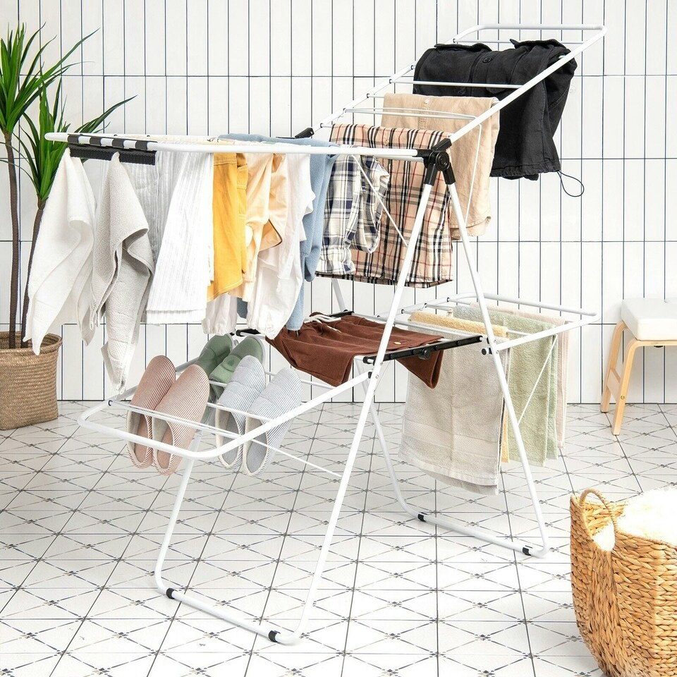 image 1 of COSTWYA Foldable 2-Level Clothes Drying Rack Garment Drying Hanger