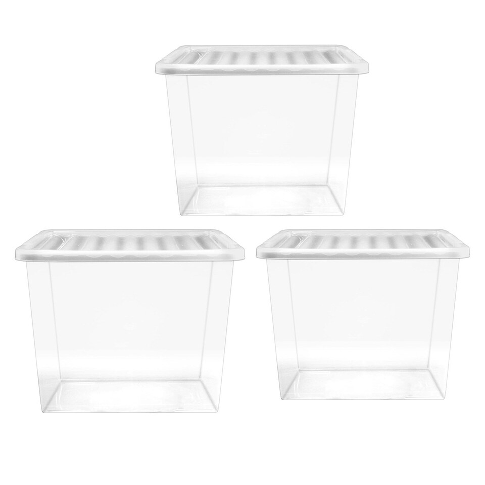 image 1 of 1 x Heavy Duty Multipurpose 80 Litre Home Office Clear Plastic Storage Container With Lid Clear