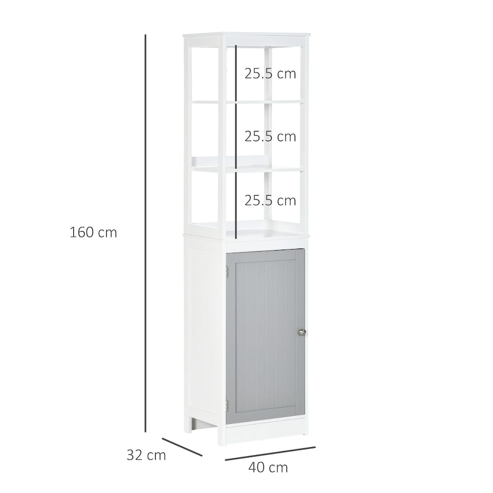 image 1 of kleankin Bathroom Tall Storage Cabinet Organizer Tower w/ Door Shelves White