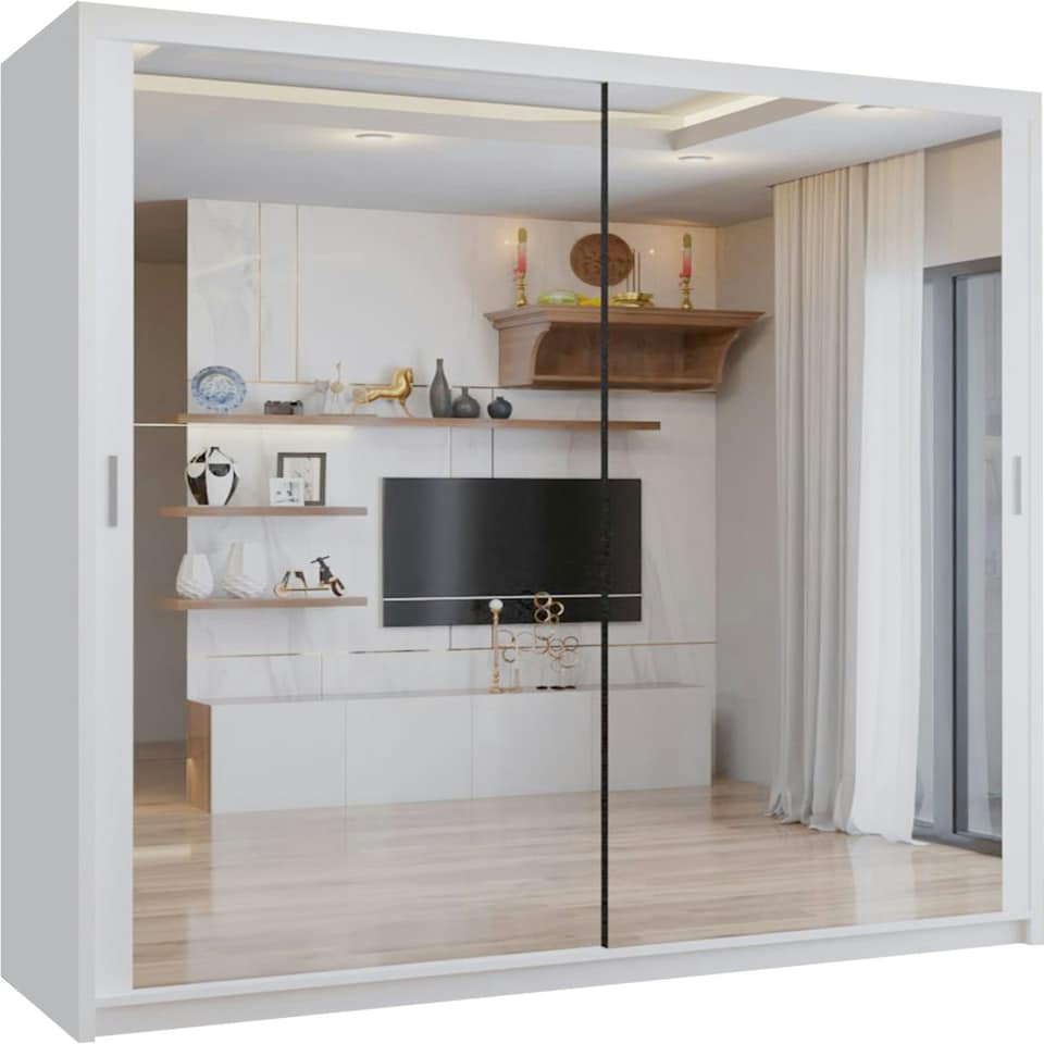 image 1 of Sliding wardrobes 4U Modern Full Mirror Sliding Door Wardrobe Multi Size (90-203cm) & Color Options | Black | Black 203cm