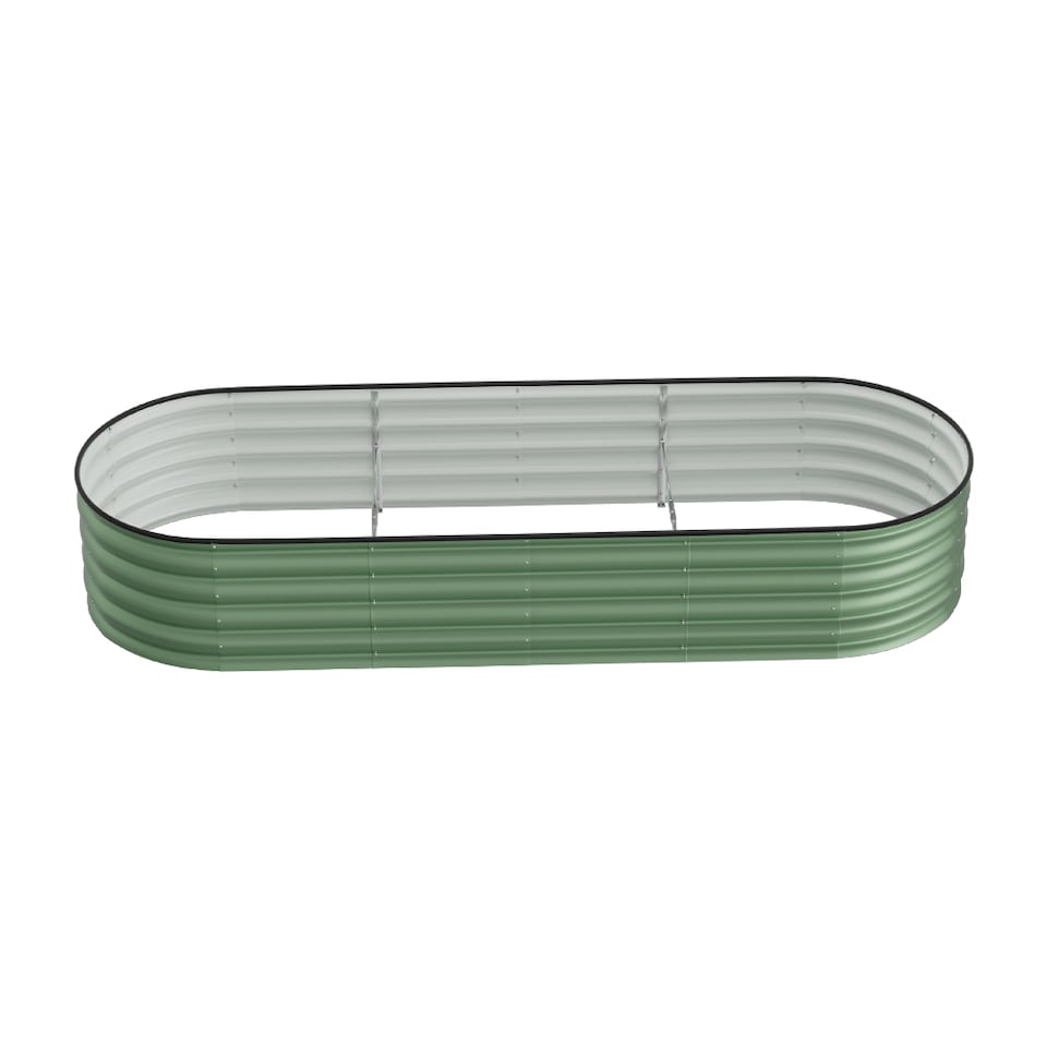 image 1 of Living and Home 2.4m Gardens Bed Oval-Shaped Galvanized Steel Garden Planter With Plant Support Trellis, Light Green | Green | Light Green | 240cm W x 80cm D x 42cm H