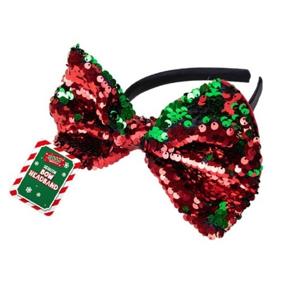 Reversible Sequin Bow Headband Christmas Fancy Dress