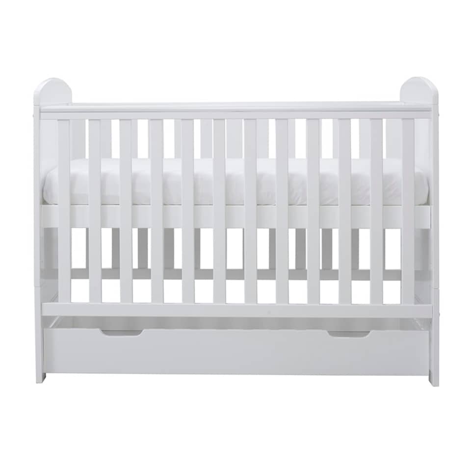 image 1 of Coleby Mini Cot Bed, All Seasons Premium Pocket Sprung Mattress & Under Drawer - Adjustable Base (3 Heights), Space-Saving, Suitable from Birth to 4 Years