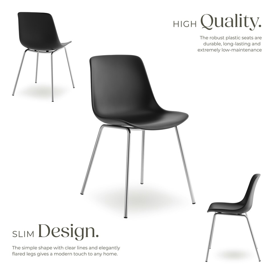 image 1 of Dining Chair Mave - large plastic seat, ergonomic, high backrest, 120 kg load capacity - Set of 6 Black | Black/Chrome