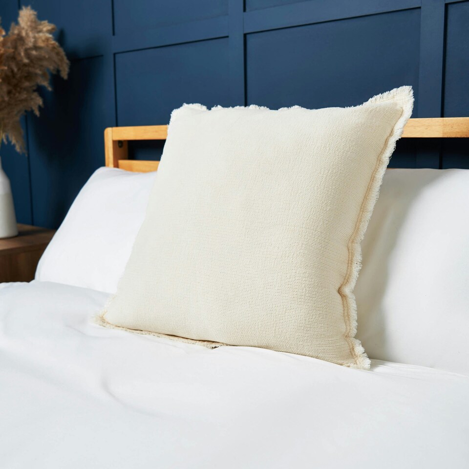image 1 of BHS Cotton Cushion with Frayed Edge, Cream