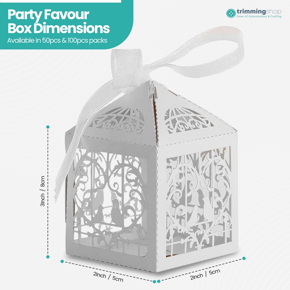 image 1 of Love Birds Wedding Favour Boxes with Organza Ribbon Gift Boxes - 50pcs