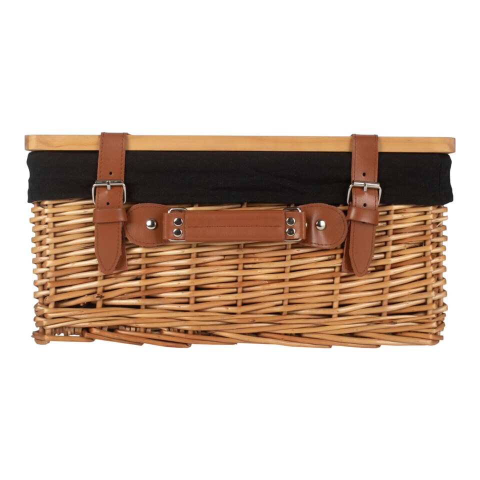 image 1 of 41cm Double Steamed Black Lined Willow Empty Picnic Basket with Pinewood Lid | Brown | Brown | M | 1