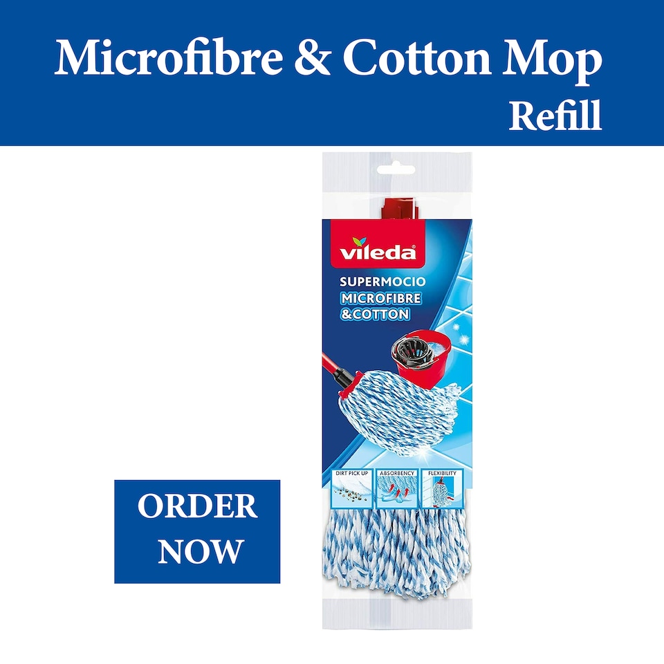 image 1 of Vileda SuperMocio Microfibre Cotton Mop Refill Replacement Floor Cleaning Head