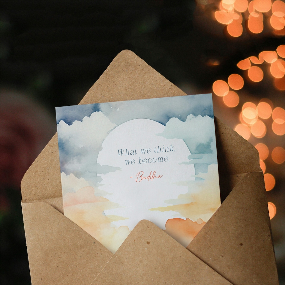 image 1 of What We Think We Become Buddhist Mindfulness Quote Spiritual Birthday Card