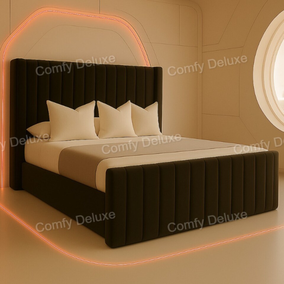 3FT Single Black Plush Bed Frame With 54inch Headboard Solid Bed Base