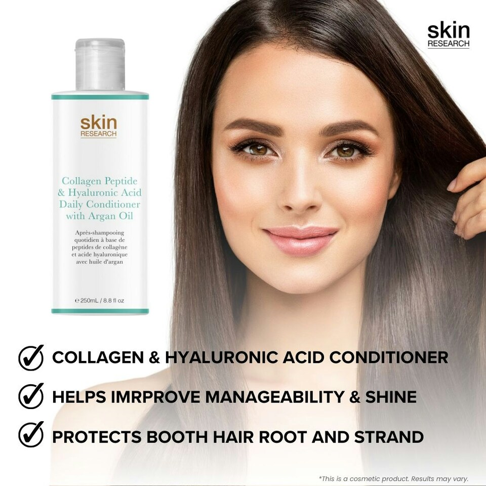 image 1 of Skin Research Collagen Peptide & Hyaluronic Acid Daily Conditioner with Argan Oil 250ml Twin Value Savings Pack